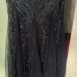 Elegant Blue Beaded Evening Gown